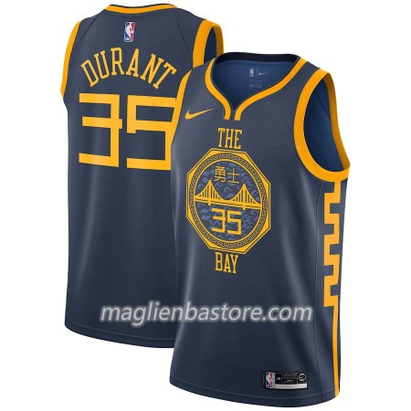 Maglia NBA Golden State Warriors Kevin Durant 35 2018-19 Nike City Edition Navy Swingman - Uomo